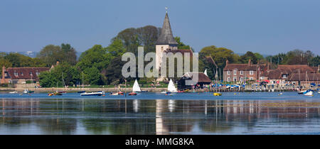 Historic and picturesque Bosham, West Sussex with Goodwood Racecourse seen on the hill in the distance. Picture date: Sunday May 6, 2018. Stock Photo