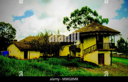 Exterior view to Menelik II palace at the top of Entoto mount in Addis Ababa, Ethiopia Stock Photo