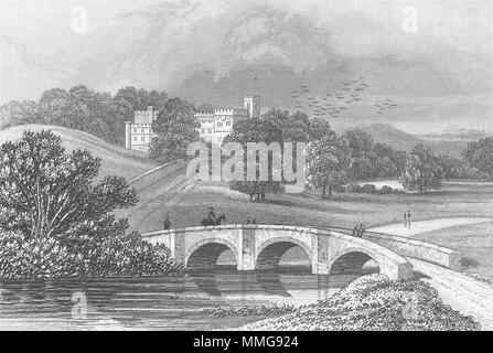 DERBYS. Haddon Hall, hire. DUGDALE bridge River c1840 old antique print Stock Photo