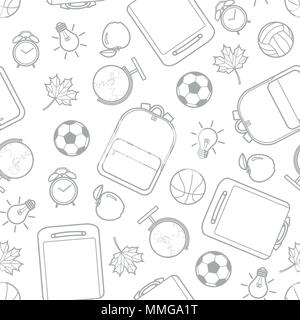 School stuff in gray outline random on white background. Seamless pattern background design for school and education in vector illustration. Stock Vector