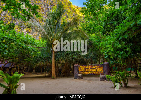 Welcome sign on  Maya beach on Koh Phi Phi island in Thailand Stock Photo