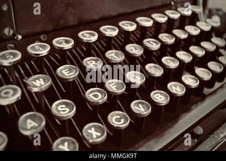 Old vintage 1938 german build Continental Typewriter. Close up of keys in B&W. Stock Photo