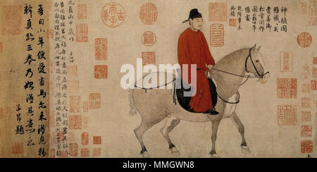 . English: Zhao Mengfu. Man Riding a Horse, (central part) dated 1296 (31.5 x 620 cm), Palace Museum, Beijing.  . between 1254 and 1322.   Zhao Mengfu  (1254–1322)       Alternative names ????; ???; ???; ???  Description Chinese painter  Date of birth/death 1254 1322  Location of birth/death Wuxingchang Beijing  Authority control  : Q197461 VIAF:?50532127 ISNI:?0000 0000 8050 1999 ULAN:?500121418 LCCN:?n80125431 NLA:?36730921 WorldCat 1a Zhao Mengfu Man Riding a Horse, dated 1296 (31.5 x 620 cm) Palace Museum, Beijing Stock Photo
