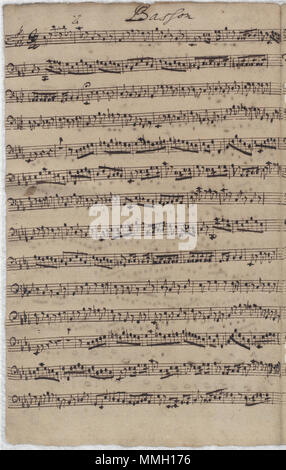 . English: The bassoon part for the Cantata BWV 140, one of the only instrumental parts in Bach's hand from the surviving manuscripts in the Thomaskirche Español: La parte de fagot de la Cantata BWV 140, autógrafa de Bach de los archivos de Thomaskirche.  . between 1720 and 1739.   Johann Sebastian Bach  (1685–1750)       Alternative names J. S. Bach; Bach; J.S. Bach; J S Bach  Description German composer and musician  Date of birth/death 21 March 1685 (in Julian calendar) 28 July 1750  Location of birth/death Eisenach Leipzig  Work period between 1703 and 1749  Work location Eisenach, Ohrdruf Stock Photo