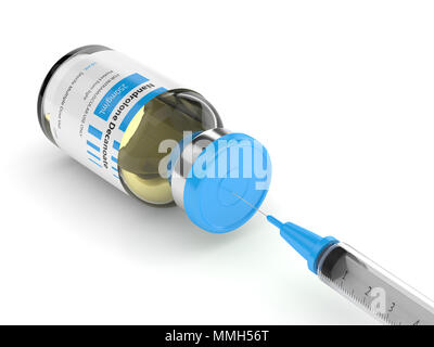 3d render of nandrolone decanoate vial with syringe over white background. Anabolic steroids concept. Stock Photo