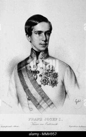 . Deutsch: Franz Joseph I. (1830-1916) Kaiser von Österreich etc. Lithographie von Franz Eybl, 1852  . 1852. Franz Eybl (1806-1880) Franz Joseph I Eybl Litho Stock Photo