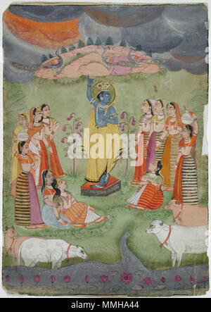 .  English: Display Artist: Mihr Chand Creation Date: 1700-1725 Display Dimensions: 10 5/8 in. x 7 15/32 in. (27 cm x 19 cm) Credit Line: Edwin Binney 3rd Collection Accession Number: 1990.889 Collection: <a href='http://www.sdmart.org/art/our-collection/asian-art' rel='nofollow'>The San Diego Museum of Art</a>  . 13 December 2002, 11:58:26. Giri-Govardhana (6124570155) Stock Photo