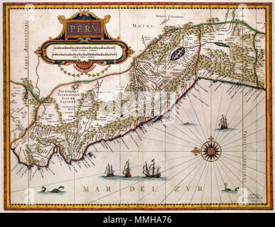 Altaar Slecht Seizoen . Nederlands: Willem Jansz. Blaeu (1571-1638) publiceerde deze kaart van  Peru in 1630. De gegevens voor het samenstellen van deze kaart nam Blaeu  over aan Joannes de Laets (1583-1649) Beschrijvinghe van West-Indien uit  1625. English: Willem ...