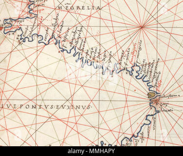 . English: Black Sea. HM 10. BATTISTA AGNESE, PORTOLAN ATLAS Italy, ca. 1550 Call Number: HM 10 Folio: ff. 11v-12 Description: Black Sea.  . circa 1550.   Battista Agnese  (1500–1564)    Description Italian cartographer  Date of birth/death 1500 1564  Location of birth Genoa  Work location Venetian Republic  Authority control  : Q612967 VIAF:?268129227 ISNI:?0000 0003 8320 9717 LCCN:?n81089266 NLA:?35112164 GND:?113428391 WorldCat Battista Agnese. Black Sea. HM 10. PORTOLAN ATLAS Italy, ca. 1550.D Stock Photo