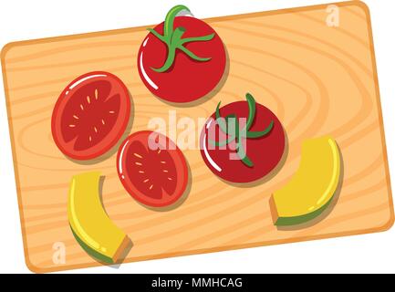 Tomato and pumpkin on cutting board illustration Stock Vector