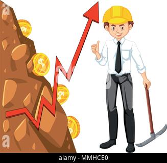 An Office Worker Mining Coin illustration Stock Vector