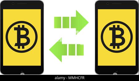 Bitcoin icon on cell phone. Mobile device and cryptocurrency symbol. E-commerce and payment concept. Vector Illustration Stock Vector