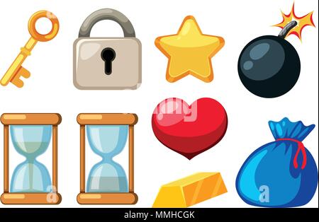 A Set of Game Element on White Background illustration Stock Vector