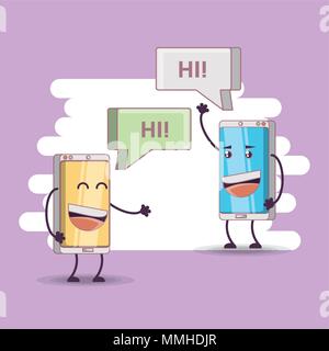 two smartphones friends comic character vector illustration design Stock Vector