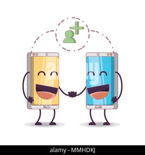 two smartphones friends comic character vector illustration design Stock Vector