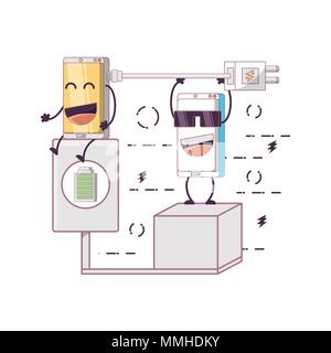 two smartphones friends comic character vector illustration design Stock Vector