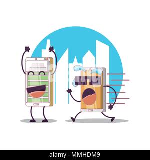 two smartphones friends comic character vector illustration design Stock Vector