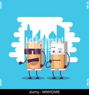 two smartphones friends comic character vector illustration design Stock Vector