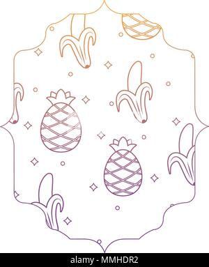 arabic frame with pineapples and bananas pattern over white background, vector illustration Stock Vector