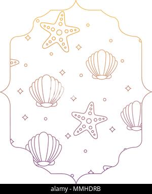 arabic frame with seashell and sea stars pattern over white background, vector illustration Stock Vector