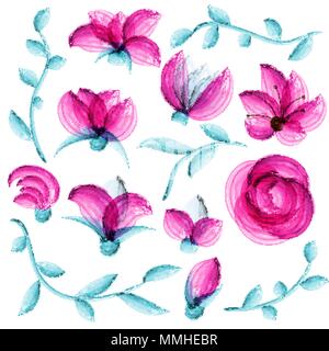 Watercolor vector floral elements suitable for wedding invitation or greeting card Stock Vector