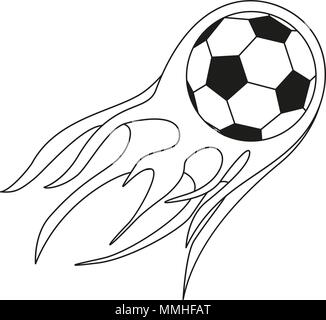 Flat black and white soccer fast ball flame. Stock Vector