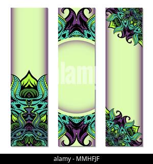 Vector banners templates with ornate round pattern Stock Vector