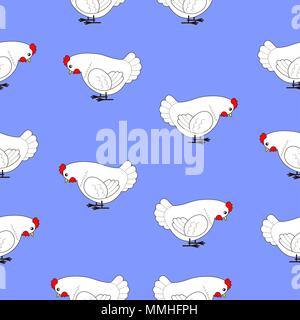 A set of white cartoon chickens. Vector seamless illustration for kids. Stock Vector