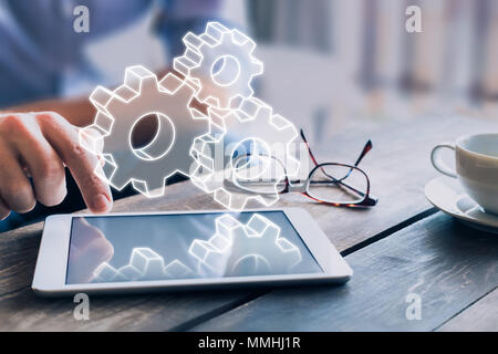 Business process management automation concept using internet technology and ERP (Enterprise Resource Planning) to improve productivity and efficiency Stock Photo