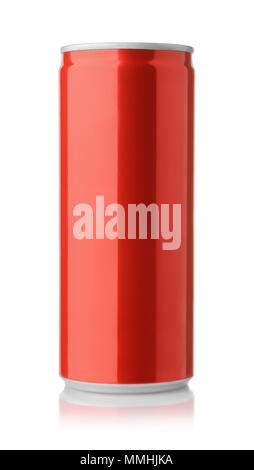 Front view of red  aluminum beverage can isolated on white Stock Photo