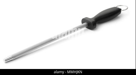 Metal knife sharpener rod isolated on white Stock Photo