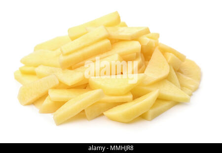 Pile of raw peeled chopped potatoes isolated on white Stock Photo