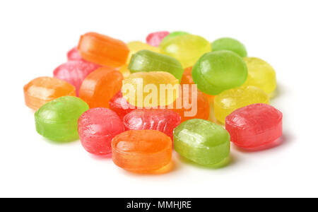 Pile of hard fruit candies isolated on white Stock Photo