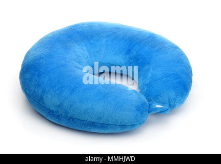 Blue foam neck pillow isolated on white Stock Photo
