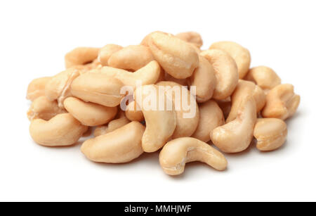 Heap of cashew nuts on isolated white