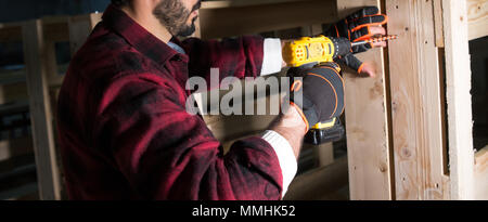 industrial wood work and work safety Stock Photo