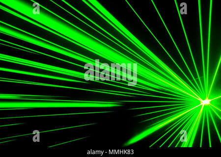 Lasershow in a club, disco with music, quite abstract, green laser Stock Photo