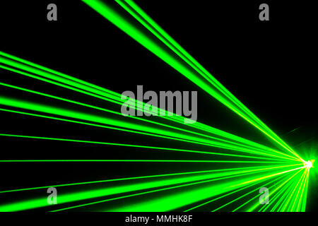 Lasershow in a club, disco with music, quite abstract, green laser Stock Photo