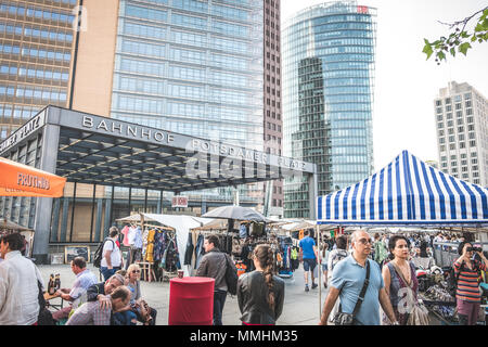 Berlin, Germany - may, 2018:  Flea market at  Potsdamer Platz in Berlin,  Germany Stock Photo