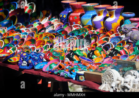 Colorful ceramics on sale as souvenirs in the Yucatan Peninsula, Quintana Roo, Mexico Stock Photo