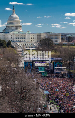 MARCH 24, 2018: Washington, D.C. Hundreds of thousands gather on Pennsylvania Avenue, NW in 'March for Our Lives' Rally and Protest, Washington D.C. which shows US Capitol Stock Photo