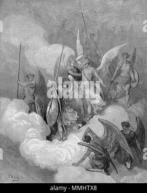 . Illustration for John Milton???s ?ǣParadise Lost?ǣ  Abdiel attacks Satan. 1866. 6-188 This greeting on thy impious crest Stock Photo