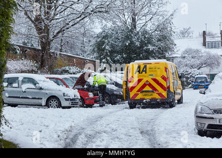 AA roadside help in Winter, London, UK. Stock Photo