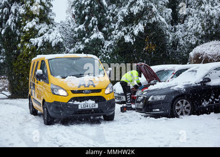 AA roadside help in Winter, London, UK. Stock Photo