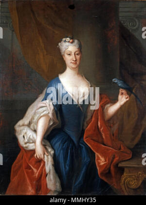 Portrait of Katarzyna Barbara Branicka née Radziwi?? with a parrot.. 1726. Silvestre Katarzyna Barbara Branicka Stock Photo