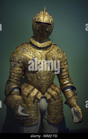 Parade armour of King Henry III of France on display in the Imperial Armoury (Hofjagd- und Rüstkammer) in Vienna, Austria. Stock Photo