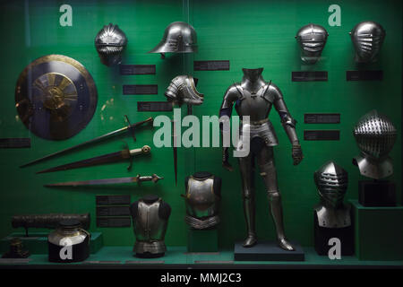 Medieval armours on display in the Imperial Armoury (Hofjagd- und Rüstkammer) in Vienna, Austria. Stock Photo