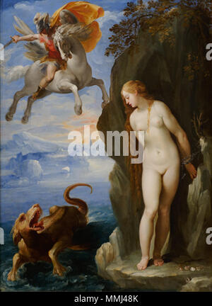 English: Perseus Rescuing Andromeda . 1594/95. Giuseppe Cesari - Perseus Rescuing Andromeda - Clark Stock Photo