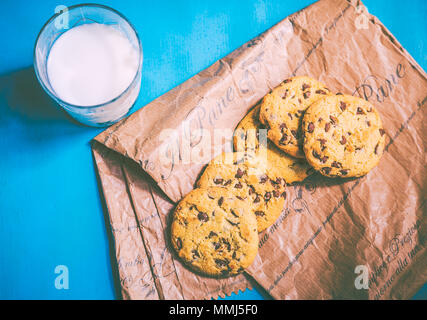 Wide flat layer cookies and milk Stock Photo
