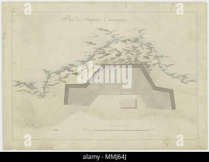 .  Nederlands: Titel catalogus Leupe (NA): Plan der Batterie Chavonnes]. Notities verso: No. 9 Batterij Chavonnes, Register 10, Deel 1, Folio 40, Portefeuille … [geschreven op een blauw etiket] / 493 [met vette cijfers gestempeld op een etiketje] / no. 212 / 5 c. [onder elkaar geschreven]. English: Title in the Leupe catalogue (National Archives): Plan der Batterie Chavonnes]. Notes on reverse: No. 9 Batterij Chavonnes, Register 10, Deel 1, Folio 40, Portefeuille … [written on a blue label] / 493 [in bold figures stamped on a small label] / no. 212 / 5 c. [written one below the other].  Nederl Stock Photo